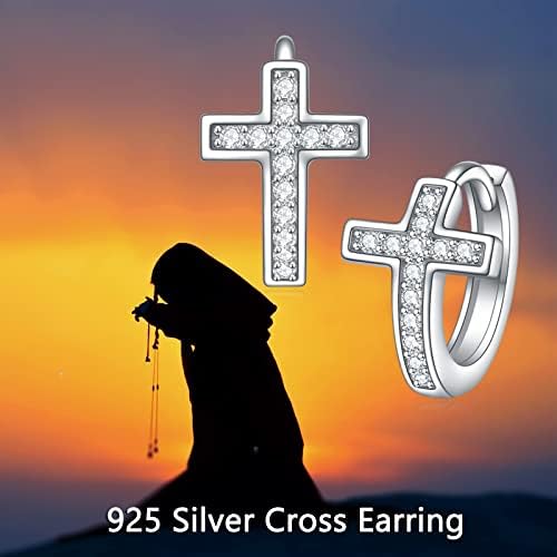 VONALA Small Hoop Earrings for Women, 925 Sterling Silver Cross Huggie Earrings Hypoallergenic Circle Jewellery