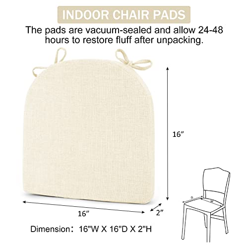 Downluxe Indoor Chair Cushions For Dining Chairs, Soft And Comfortable Textured Memory Foam Kitchen Chair Pads With Ties And Non-Slip Backing, 16" X 16" X 2", Beige, 4 Pack #TOP5