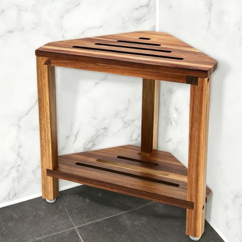 IBosins Corner Shower Stool 14in Small Bench Storage Shelf N...