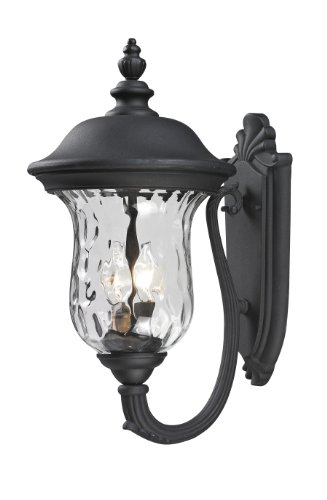 Z-Lite 533M-BK Armstrong Outdoor Wall Light, Aluminum Frame, Black Finish and Clear Water Glass Shade of Glass Material