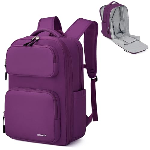Image of MILADA Travel Backpack for Women Expandable 28L to 39L, Fits 17 inch Laptop | Airline Approved Carry-On, Personal Item Backpack, Lightweight Water-resistant Business Rucksack Weekender Bag, Black