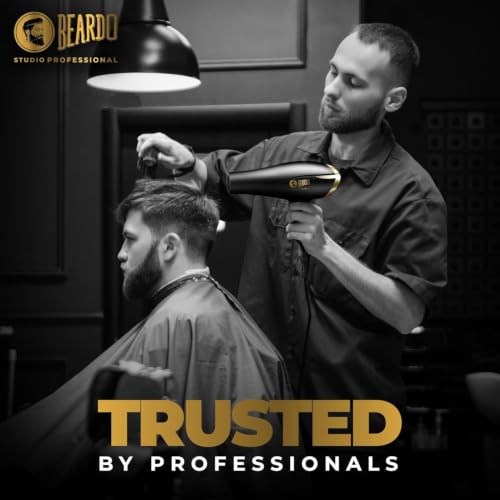 Image of Beardo Studio Professional Hair Dryer with Hair Brush | High Power Fast Drying & Volumizing Brush for Frizz-Free Salon Style Finish | Multiple Heat Settings | Professional Grooming Tool for Men | Set of 2