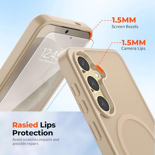 Image of SUPFINE Magnetic for Samsung Galaxy S24 Plus Case / S25 Plus Case with Screen Protector, (Built-in Magnets) (Military Grade Drop Protection) Slim Translucent Shockproof Phone Case,Pink Gold