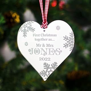 Personalised Mirrored Acrylic Heart Christmas Tree Decoration. 1st First Christmas Bauble Gift