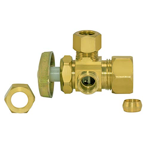Eastman Multi-Turn 3-Way Shut-Off Valve, 3/8 Inch Od X 3/8 Inch Od X 5/8 Inch Od, Rough Brass, 48285Lf #TOP5