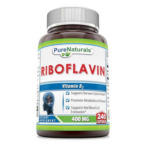 Pure Naturals Riboflavin 400 Mg 240 Capsules, Supports Nervous System Health, Promotes Metabolism of Proteins, Supports Red Blood Cell Formation Pure Naturals Riboflavin 400 Mg 240 Capsules, Supports Nervous System Health, Promotes Metabolism of Proteins, Supports Red Blood Cell Formation