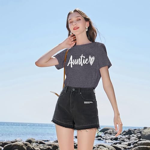 Image of Auntie Women Warm Lovely Love Print Blessing Holiday Summer Ladies Women Casual Short Sleeve T-Shirt.