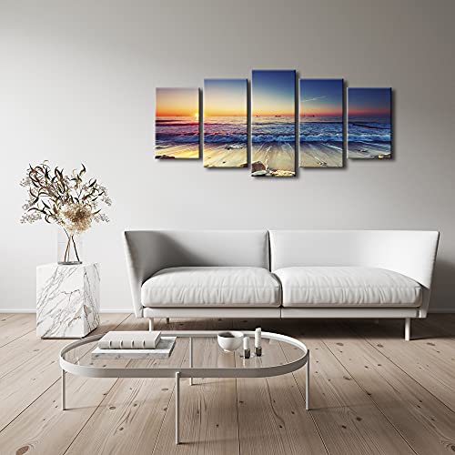 Pyradecor Ocean Seascape Canvas Prints Wall Art Sea Beach Pictures Paintings For Living Room Bedroom Home Decorations 5 Piece Modern Stretched Ready To Hang Landscape Artwork #TOP4