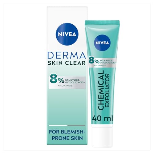 NIVEA Derma Skin Clear Chemical Exfoliator (40ml), Liquid Exfoliator Made with Salicylic Acid, Glycolic Acid, and Niacinamide, to Visibly Reduce and Prevent Blemishes, For Blemish-Prone Skin