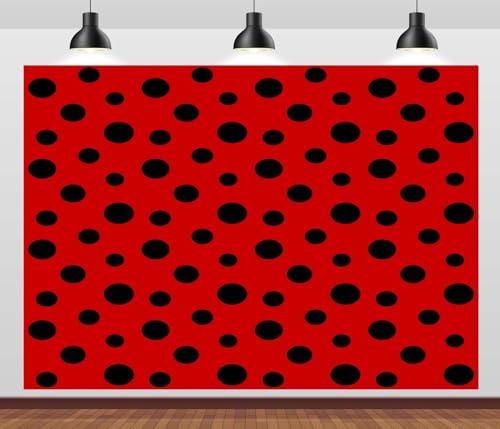 Loccor 7x5ft Fabric Ladybug Seamless Backdrop Black and Red Ladybird