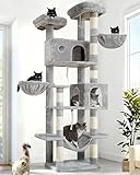 Gitelsnour Tall Cat Tree, Large Cat Tower for Adult Cats, 80.7'' (205cm) Heavy-Duty Cat Tree House for Indoor Cats 20 lbs+ with Scratching Posts, 2 Top Perches/Condos, Hammcok, Light Gray GCT034W