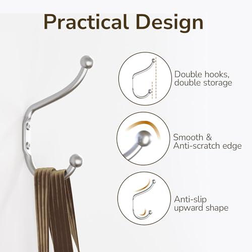 Josmimic WALL HOOK RACK Silver Coat Hooks For Wall Hanging - Coat Hooks Wall Mount, Wall Hooks For Hanging Heavy Duty, Metal Rustic Hooks, Chrome Hooks For Clothes, Backpack, Towel thumb #3