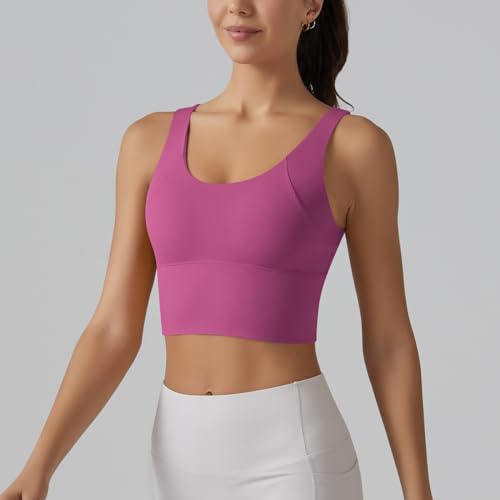 Image of ABOCIW Longline Sports Bra for Women V Back Wireless Padded Medium Support Yoga Bra Workout Crop Tank Tops