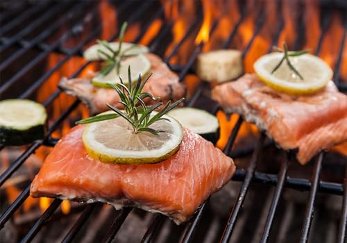 Grilled Salmon Lemon Herb Backdrop Flame BBQ Seafood Cooking Background
