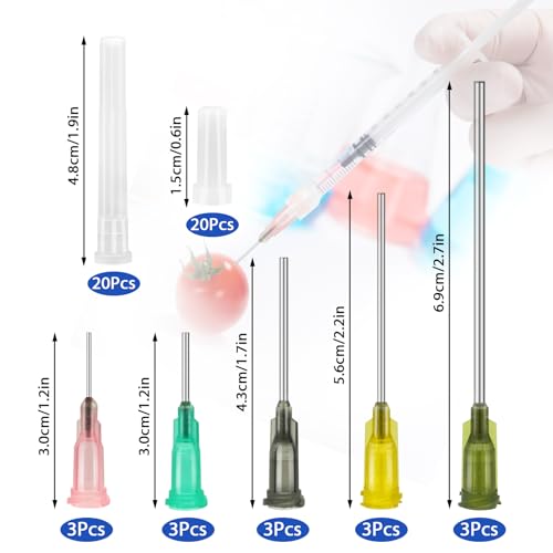 TRUEIN 12 Stück 1ml 5ml 10ml 20ml Stumpfe Spitze Spritzen, Spritzen Set mit Stumpfen Nadeln, 14Ga 15Ga 16Ga 18Ga 20Ga Stumpfe Nadel und Kappen, Kunststoff Spritze zum Ausbringen von Flüssigkeit