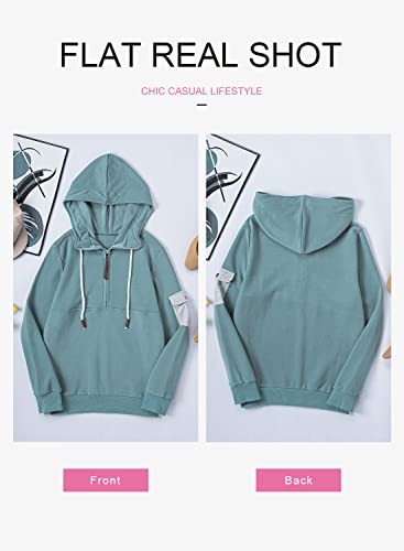 Diukia Womens Casual Long Sleeve High Neck Half Zipper Pullover Hoodie Outwear Lightweight Solid Color Hooded Sweatshirt 2022 Fashion Ladies Drawstring Pullover Tops For Fall Winter Sky Blue M 8-10 #TOP3