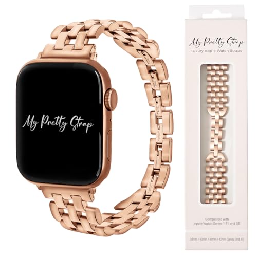 My Pretty Strap Venus Band Compatible with Apple Watch 38/40/41mm or 42/44/45/49mm, Stainless Steel Metal Gold Plated for Women (42MM / 44MM / 45MM / 49MM, Rose Gold)