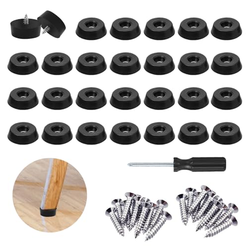 RHQFDM 30 x Rubber Feet Shock Absorber Stopper Rubber Pads with Round Screw to Protect Furniture from Moisture and Scratches on the Floor (25 x 23 x 9 mm)