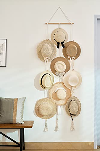 Mkono Hat Rack Hat Hangers For Wall Boho Caps Storage Display Organizer With Decorative Tassels Modern Cowboy Womens Hat Holder Display Hanger For Wide Brim Hats Bowler Fedora Hats Baseball Caps #TOP1