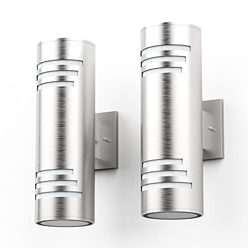 Shinbeam Outdoor Wall Sconce 2 Packs,Up/Down Lights,Stainless Steel Cylinder Led Wall Light Exterior Outside Lighting,E26 Bulb Waterproof Wall Fixture #TOP21