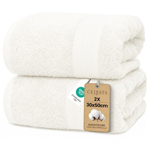 CELESTA Handtücher 50x100 cm, 2er-Set 100% Baumwolle Frottee, Weiß