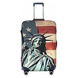 LHDGBNV Housse de protection pour valise de voyage motif drapeau américain Statue Liberty lavable élastique anti rayures pour valises de 45,7 à 81,3 cm, Noir , M
