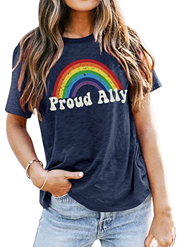 Proud Ally Shirt Women Pride Shirts Rainbow Graphic Tees LGBT Equality Tshirt Casual Holiday Tops — view 2