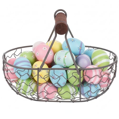 Angoily Eierkorb Draht Mit Holzgriff Eiersammelkorb Im Country-Vintage-Stil -Aufbewahrungskorb Draht Gemüsebehälter Zum Tragen Sammeln Von Hühnereiern