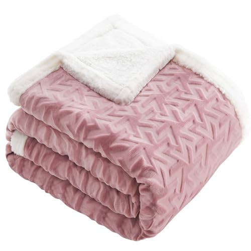 BEAUTEX Sherpa Fleece Throw Blanket, Super Soft Flannel Fuzzy Blanket Twin Size for Couch Sofa Bed, Lightweight Flower Pattern Warm Thick Plush Blankets for Winter (60"×80", Pink)