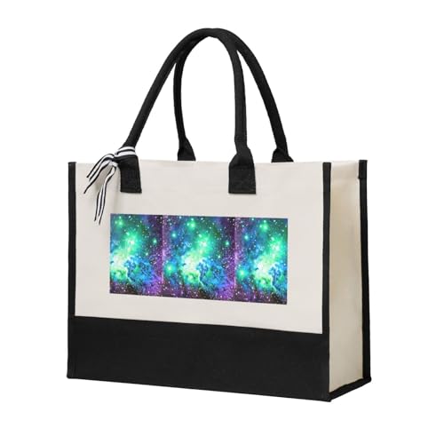Sac fourre-tout en toile galaxie pour femme cabas coton beige