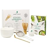 Jade Leaf Matcha - Complete Matcha Whisk Set - Ceremonial Gift Set Includes: Bamboo Matcha Whisk & Scoop, Stainless Steel Sifter, Stoneware Bowl & Whisk Holder, and Prep Guide