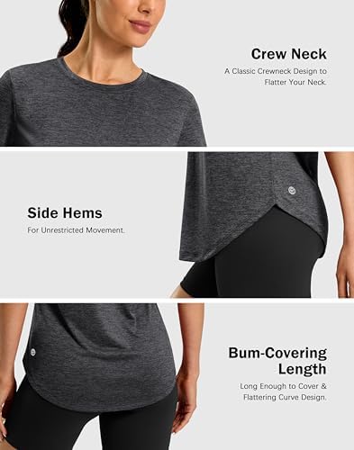 Workout Shirts Women Dry Fit Short Sleeve Athletic Lightweight Tops Black,L - 4