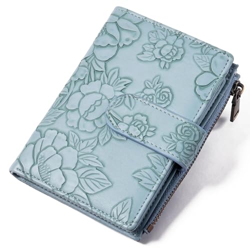 GAEKEAO Womens Wallet Small Vegan Leather RFID Blocking Bifold Zipper Pocket Wallet Card Case Purse with ID Window