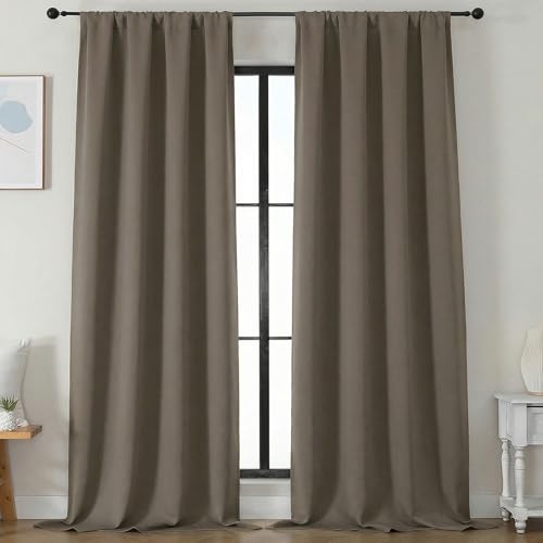 Image of Simplebrand Blackout Extra 10ft Curtains for Patio 120 Inches Long 2 Panels Set, Solid Thermal Insulated Energy Saving Rod Pocket Window Treatment Curtains Blackout Drapes, 50 inch Wx120 L, Latte