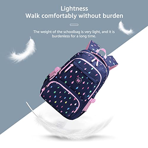 Tanou Backpacks For Teen Girls 3Pcs With Lunch Bag Pen Case, Breathable Lightweight Teenager Girl Bookbags For Middle High School University, 24L Cute Back Packs For Day Use, Blue Pink Leaves #TOP5