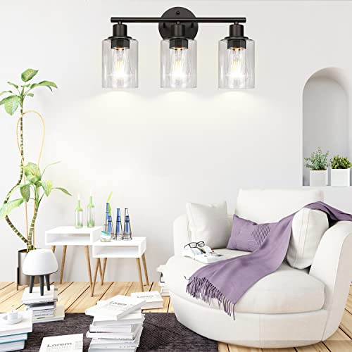 3-Light Bathroom Light Fixtures, Black Modern Vanity Lights With Clear Glass Shade, Bathroom Wall Lamp For Mirror Kitchen Living Room Hallway Cabinet Porch #TOP6