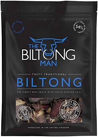 The Biltong Man | Tasty Traditional Fatty Beef Biltong | Healthy High Protein Dried Beef Snack | Low Sugar, Gluten-free & Keto-friendly, 250 grams