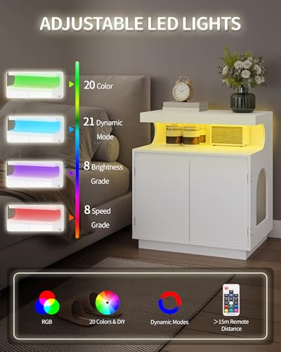 Hzuaneri Caixa de areia moderna para gatos, móveis de armário de caixa de areia oculta com armazenam