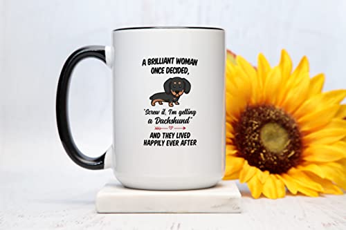 Casitika Daschund Gifts For Women. Brilliant Woman Once Decided Dachshund Coffee Mug. Weiner Dog Gifts For Women. (15 Oz Black Handle/Rim) #TOP1