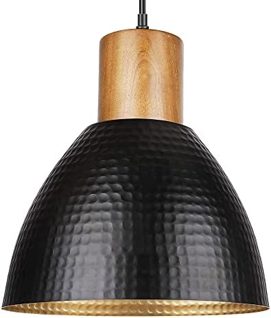 Vpazg Industrial Pendant Light Fixture, 10inch Adjustable Hanging Lamp with Hammered Metal Shade, Farmhouse Black Gold Pendant Lighting for Kitchen Island, Coffee Bar, Cafe Sink Dining Room