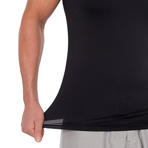 Men's Slimming Light Compression V-Neck Shirt - Short Sleeve Body Shaper T-Shirt for Weight Loss (Black, Small) - Thumbnail 5