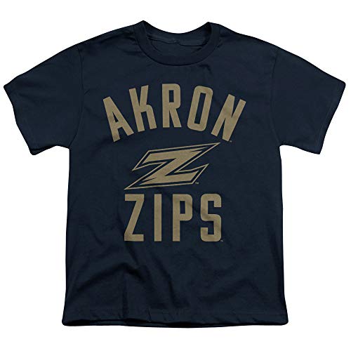 University of Akron The Official One Color Zips Logo Unisex Youth T Shirt, Navy, Medium