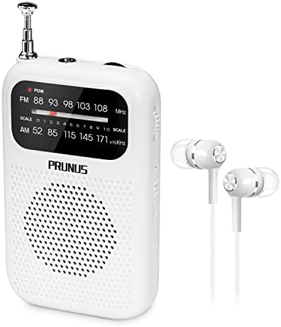PRUNUS J-777 Portable Radios Small, AM FM Radio Pocket close to credit card size, Battery Radio Transistor with Power Indicator and Headphone Jack. AAA Battery Operated for Jogging Walking and Camping