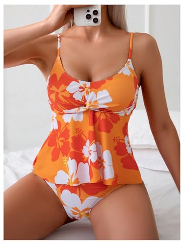 SOLY HUX Women's Tankini Swimsuits Floral Print Ruffle High Waisted Bathing Suits Summer Swimwear3
