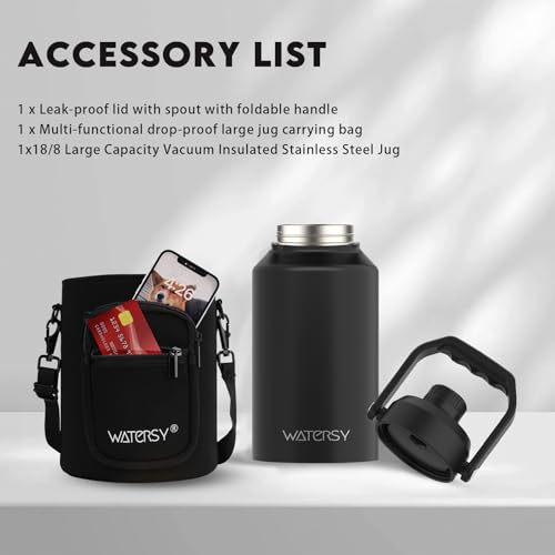 WATERSY 2/3 Gallon Water Bottle Insulated(Cold for 48 Hrs),BPA Free&Leak Proof,87oz Stainless Steel Water Jug/Flask,Big thermo,Large Water Bottle with Handle for Gym,Hiking,Camping,Black by WATERSY - Used condition - Image 6