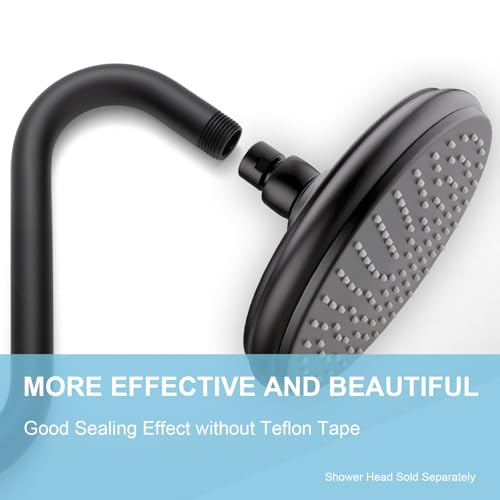 OFFO Shower Head Extension Arm 8 in, Matte Black S Shaped Shower Arm with Flange High Rise Goose Neck Shower Extension by OFFO - Image 2