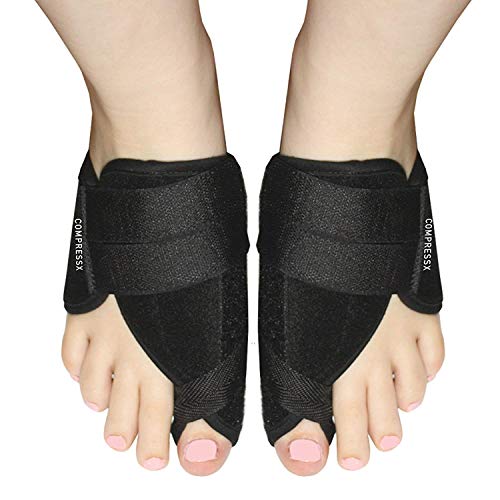2 Piezas Corrector Juanete por COMPRESSX - Férula Nocturna Velcro para Hallux Valgus Alivio Dolor del Pie - Hallux Valgus Corrector para Hombres y Mujeres - Alivio del Juanete - Férulas para juanetes