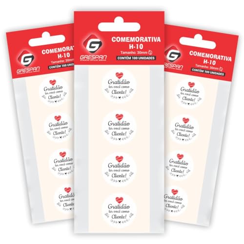 Etiqueta Para Presente, Grespan, Gratidao Ao Cliente, Branco, Redondo, Cartela com 100 Unidades