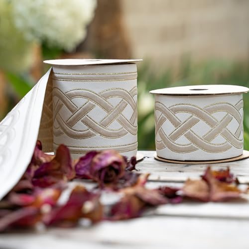 Jacquard Embroidered Trim Tape – Decorative Woven Border for Drapery, Upholstery, Cushions & Home Decor | Ideal for Interior Design, Sewing & Wholesale Projects (V1, 2.7" 3.8 Yards) by fantastic borders - Used condition - Image 9