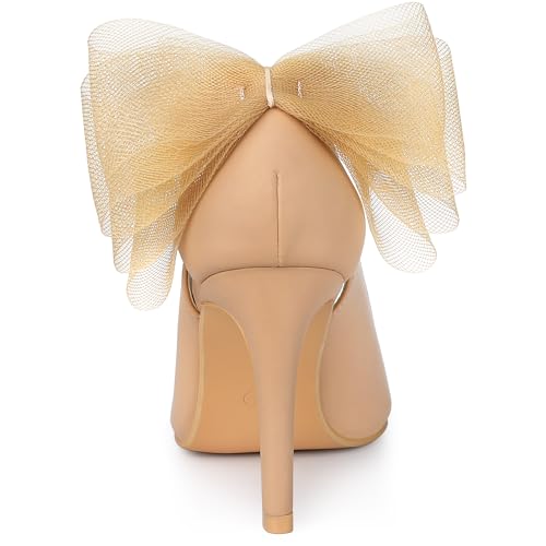 Allegra K Allegra K Women's Mesh Bow Pointed Toe Stiletto Heels Nude Pumps 8.5 M US